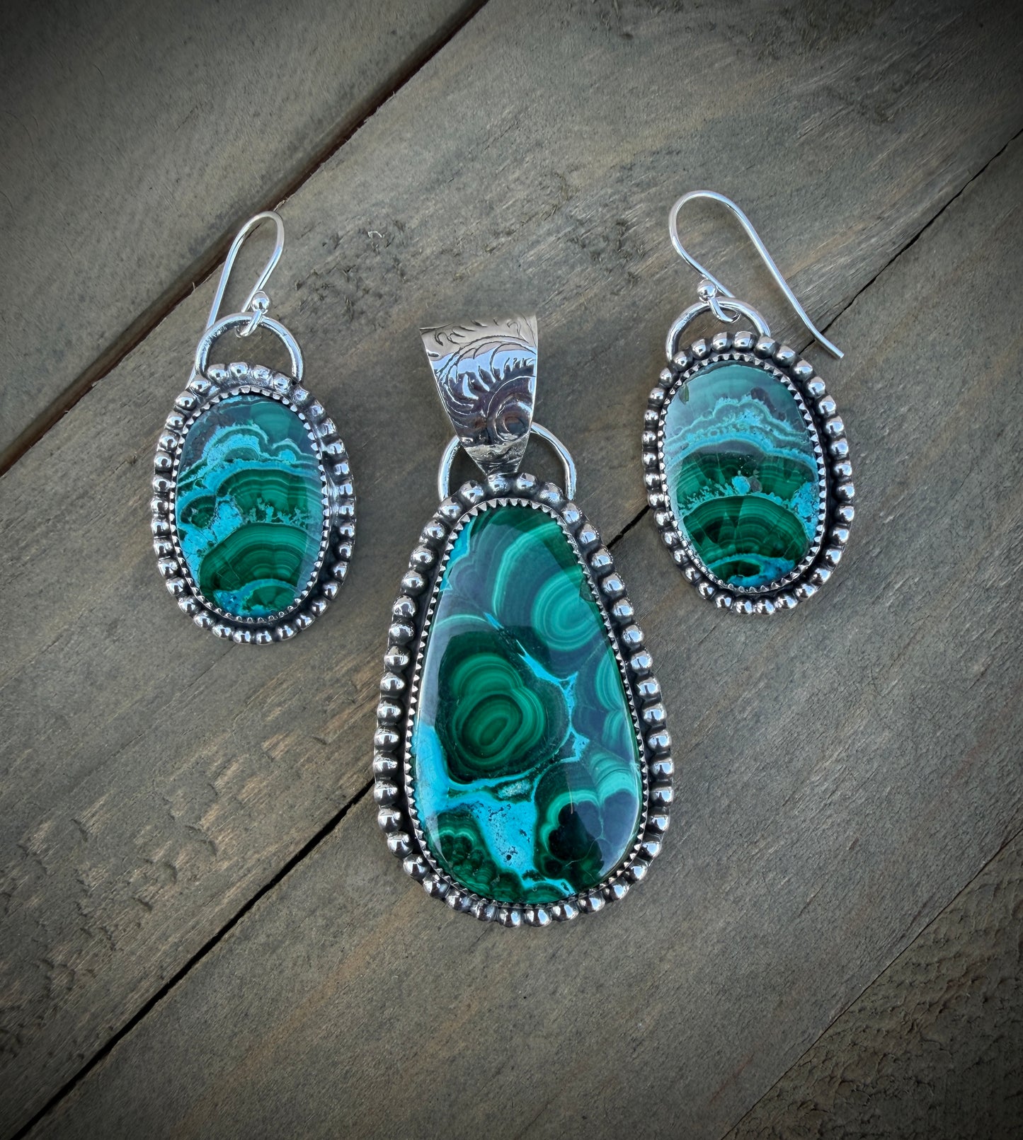 Oval Malachite and Chrysocolla Earrings