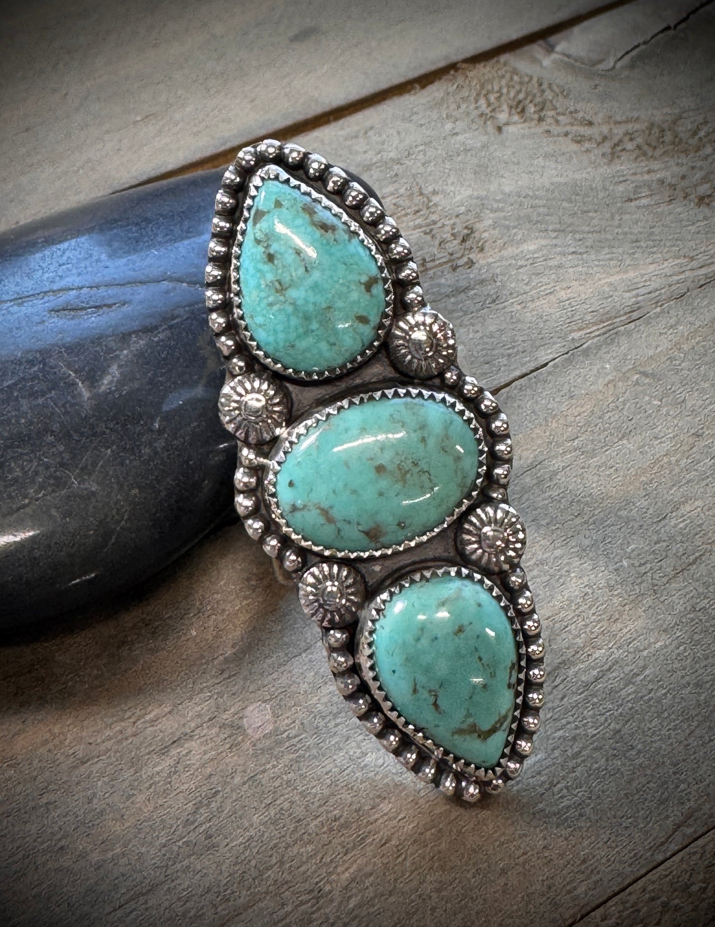 3 Stone Turquoise Ring - Adjustable