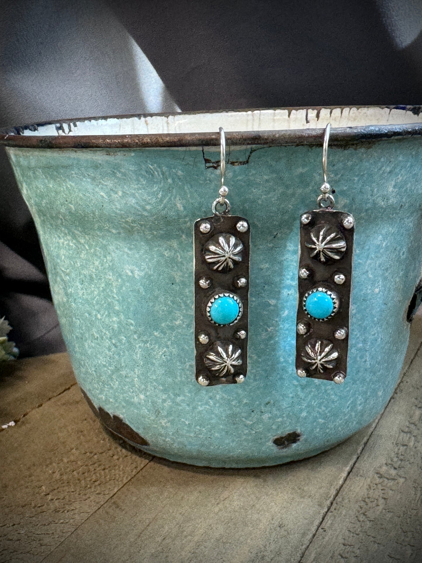 Rectangular Turquoise and Concho Earrings