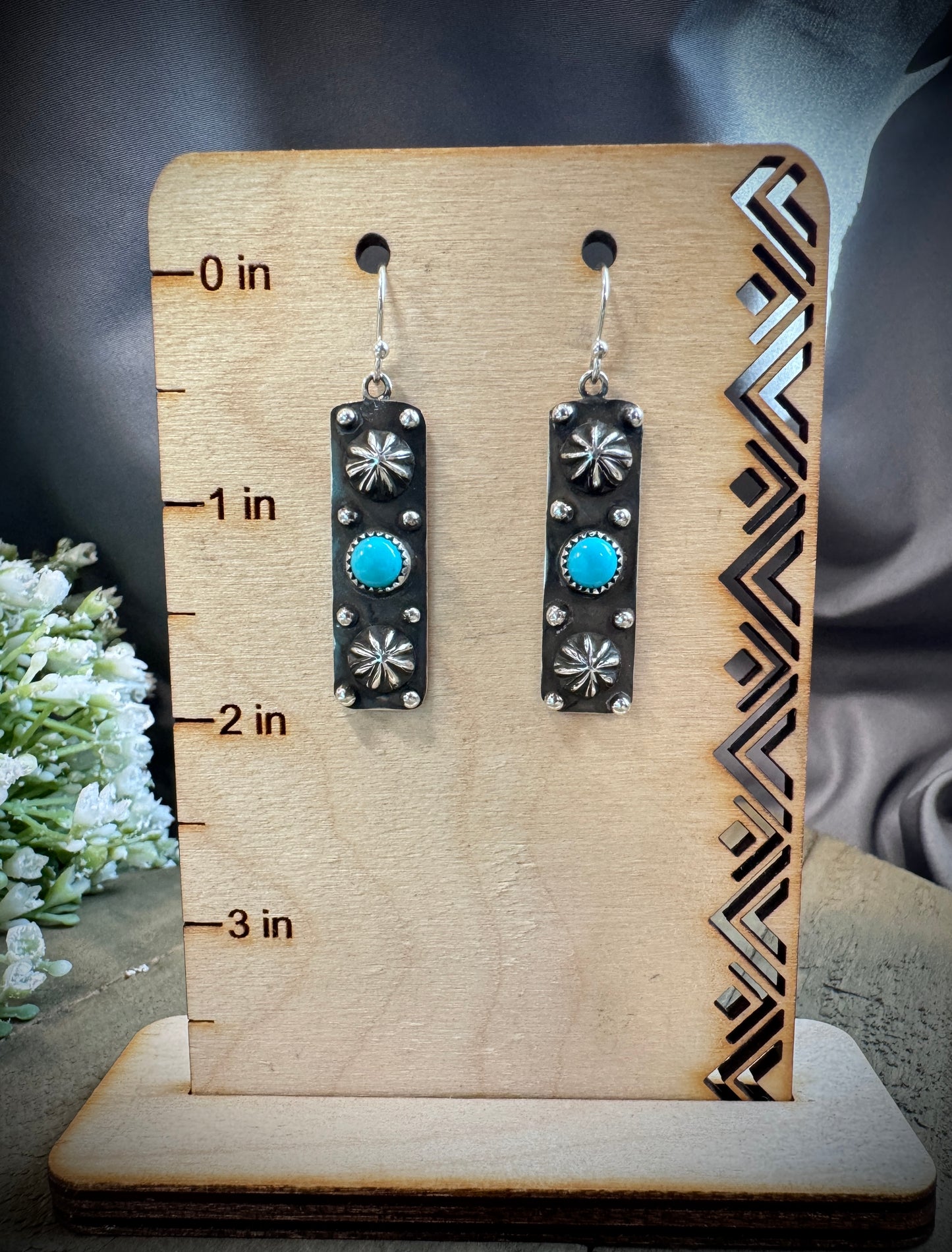 Rectangular Turquoise and Concho Earrings
