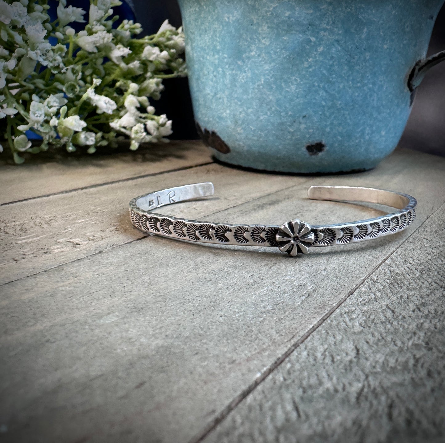 Hand Stamped Flower Cuff