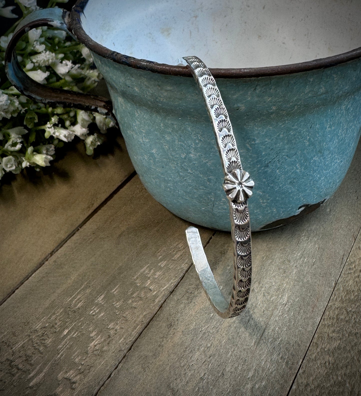 Hand Stamped Flower Cuff