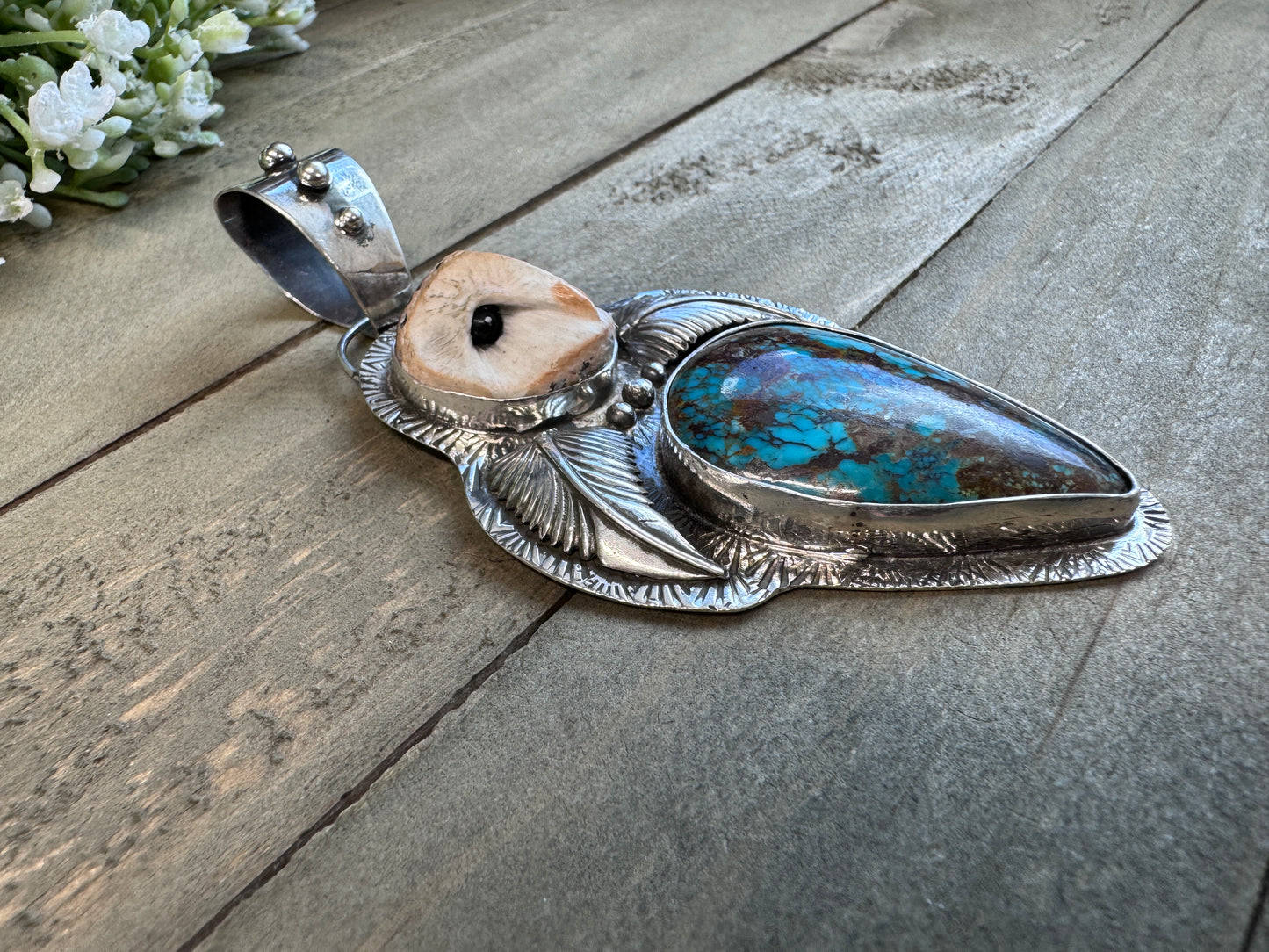 Owl and Turquoise Pendant