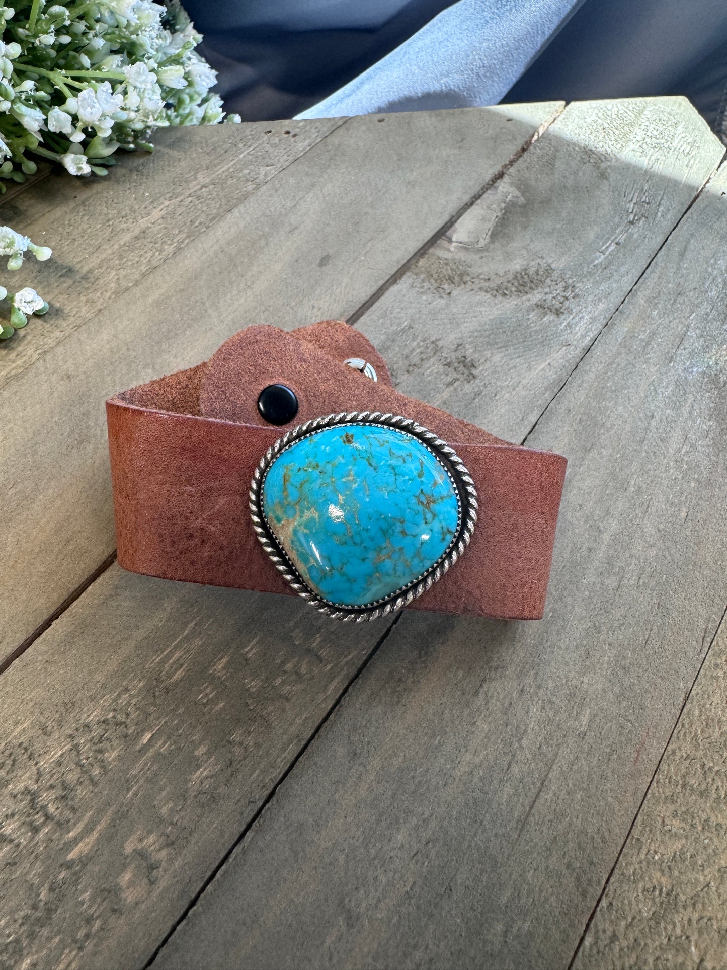 Leather and Turquoise Bracelet