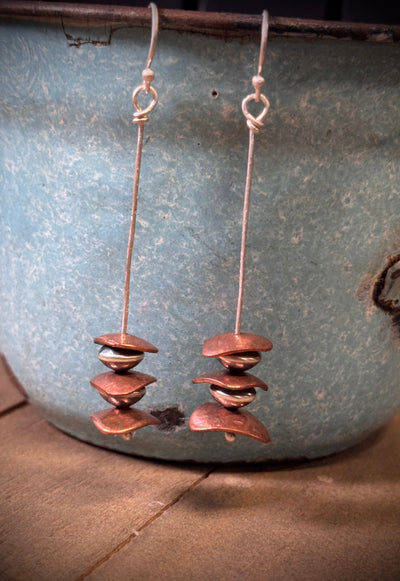 Copper and Silver Bead Cairn Earring