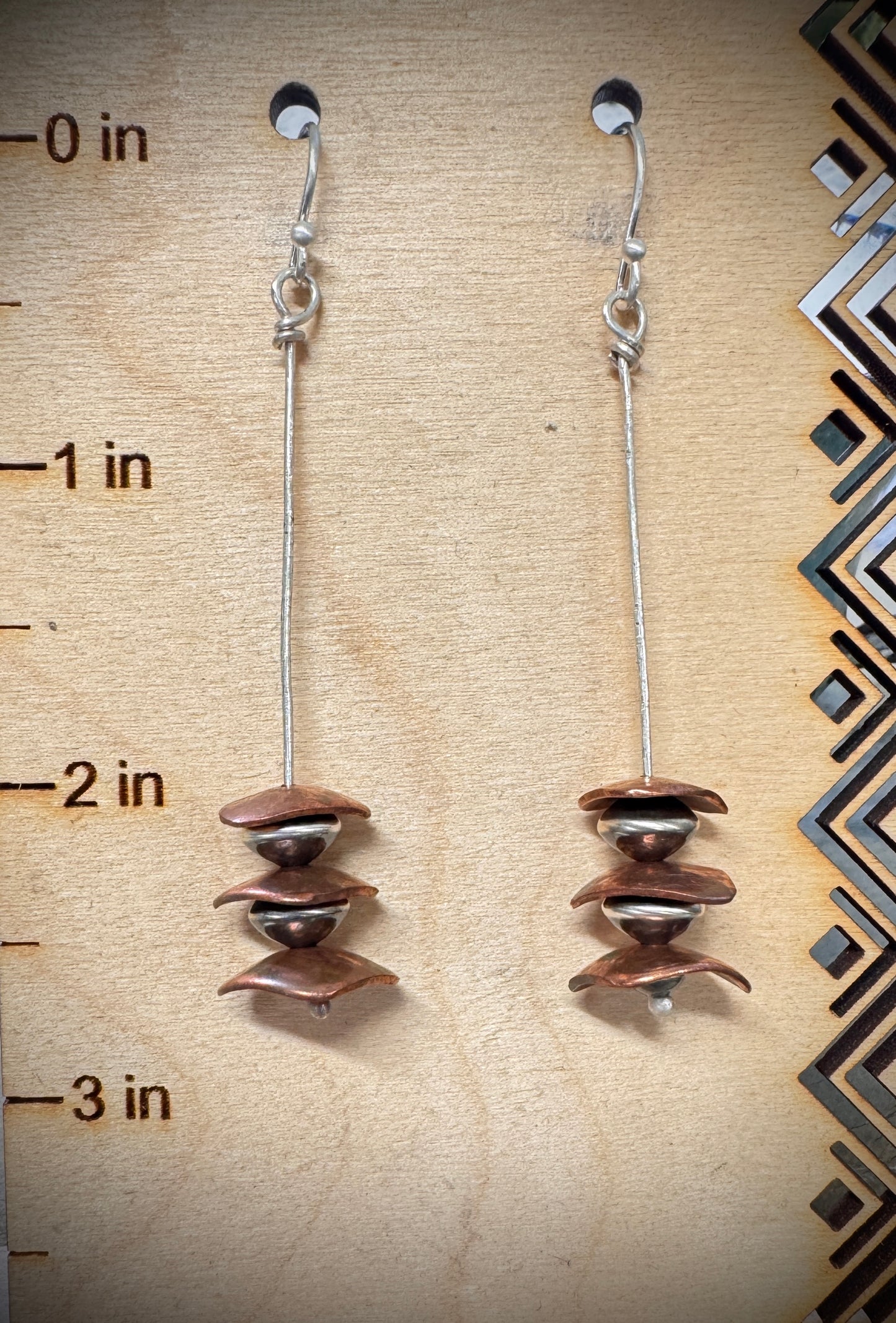 Copper and Silver Bead Cairn Earring
