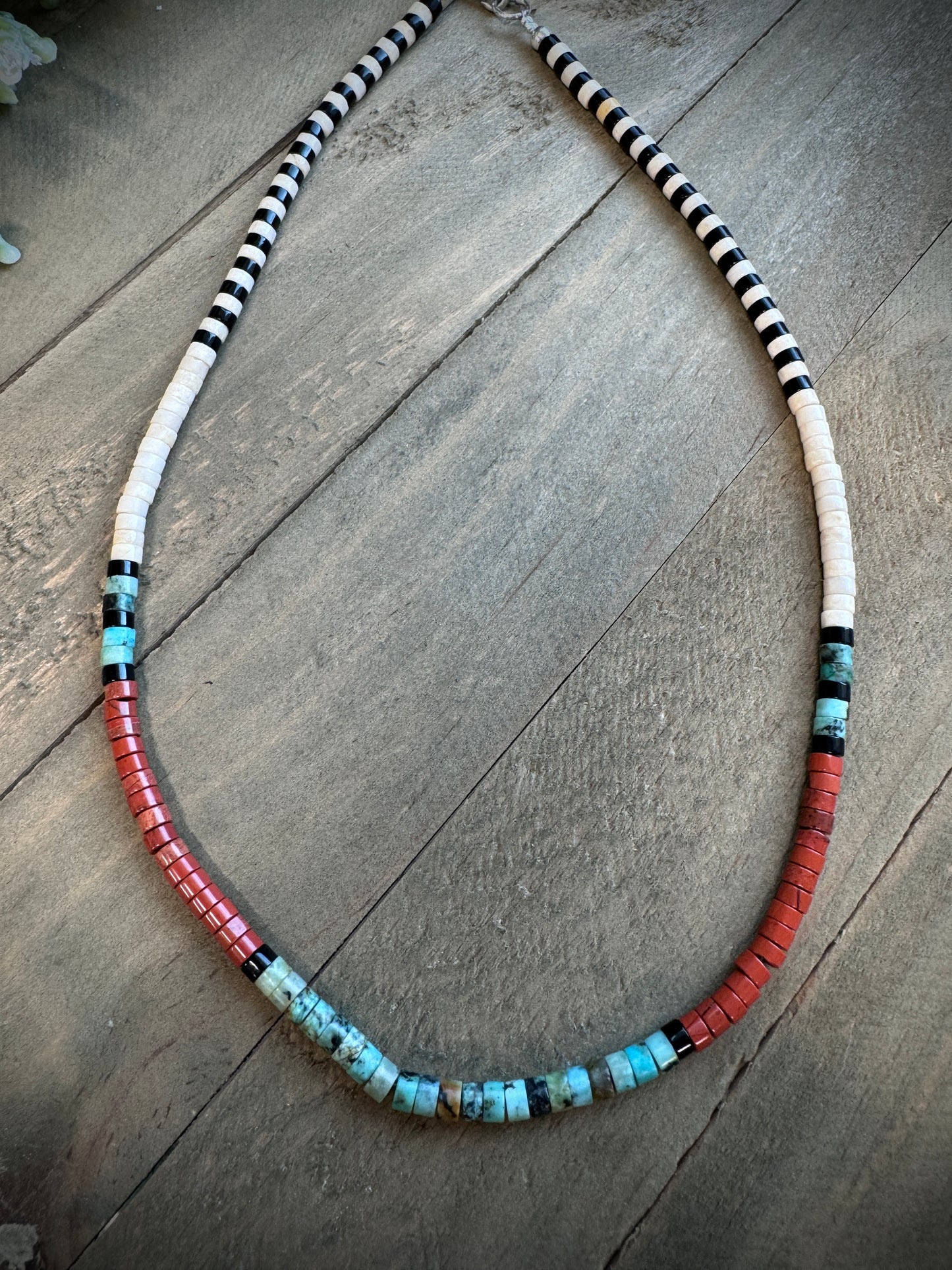 Heishi Bead Necklace - Turquoise and Red Creek Jasper
