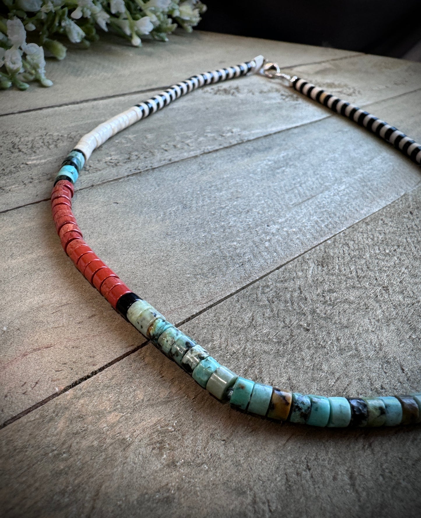 Heishi Bead Necklace - Turquoise and Red Creek Jasper