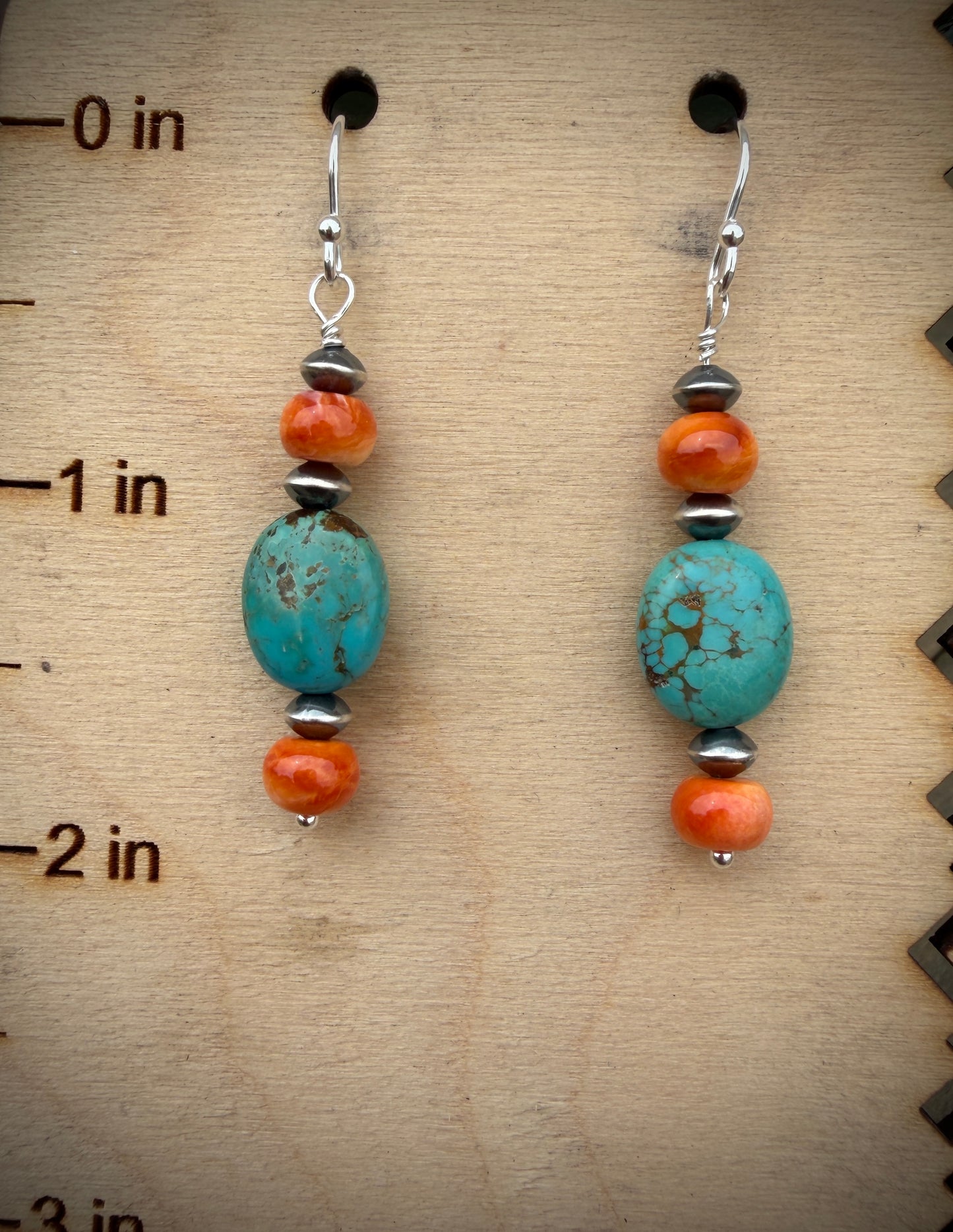 Orange Spiny Oyster and Turquoise Drop Earrings