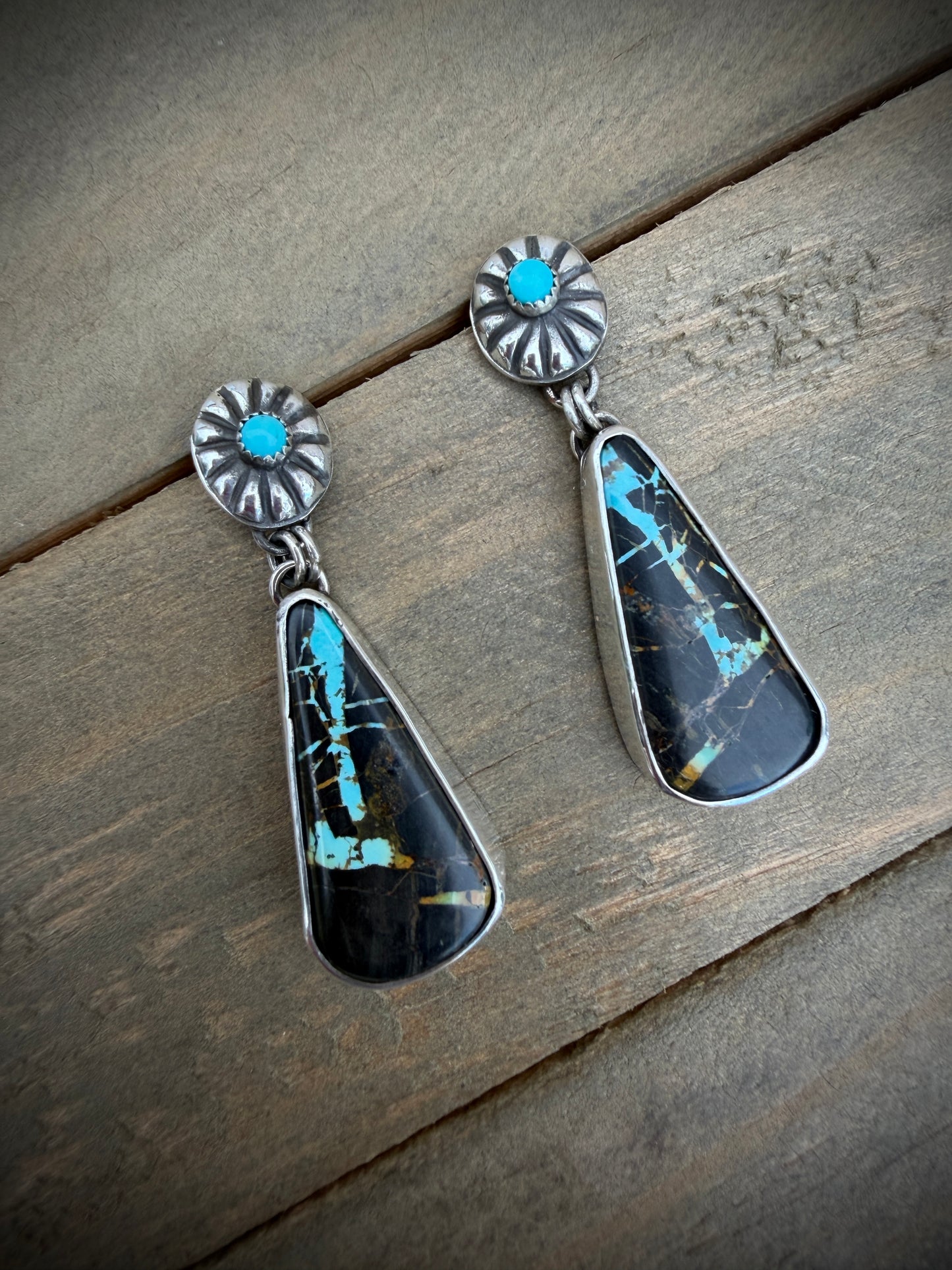 Concho and Blackjack Turquoise Earrings