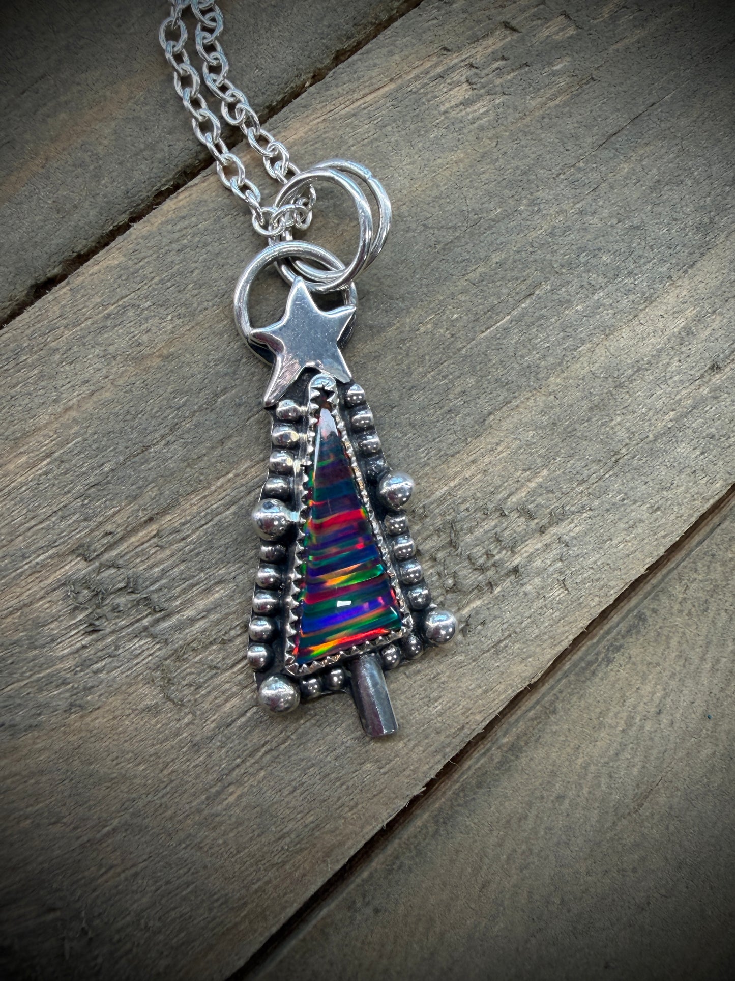 Aurora Opal Christmas Tree Necklace