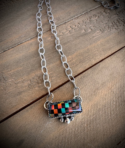 Checked Aurora Opal Bar Necklace