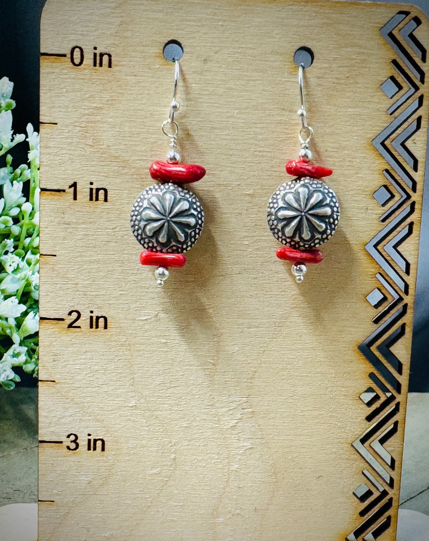 Flower Bead Earrings w/Coral