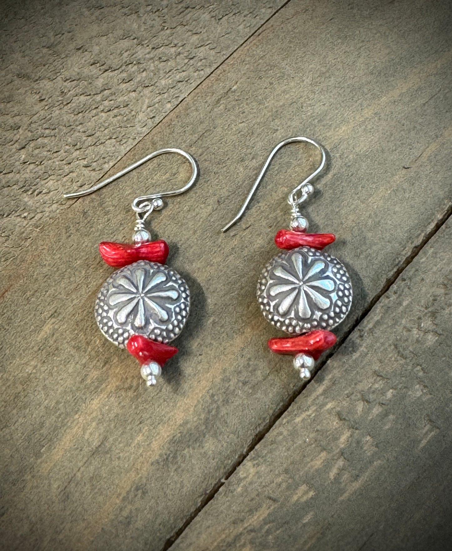 Flower Bead Earrings w/Coral