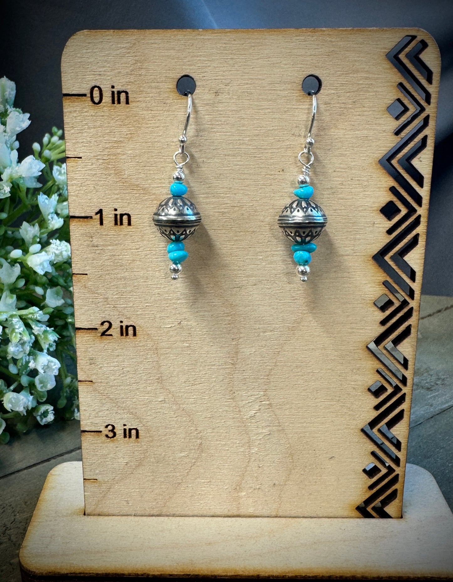 Patterned Bead and Turquoise Earring