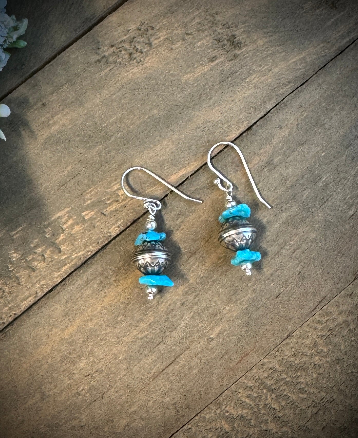Patterned Bead and Natural Turquoise Earrings