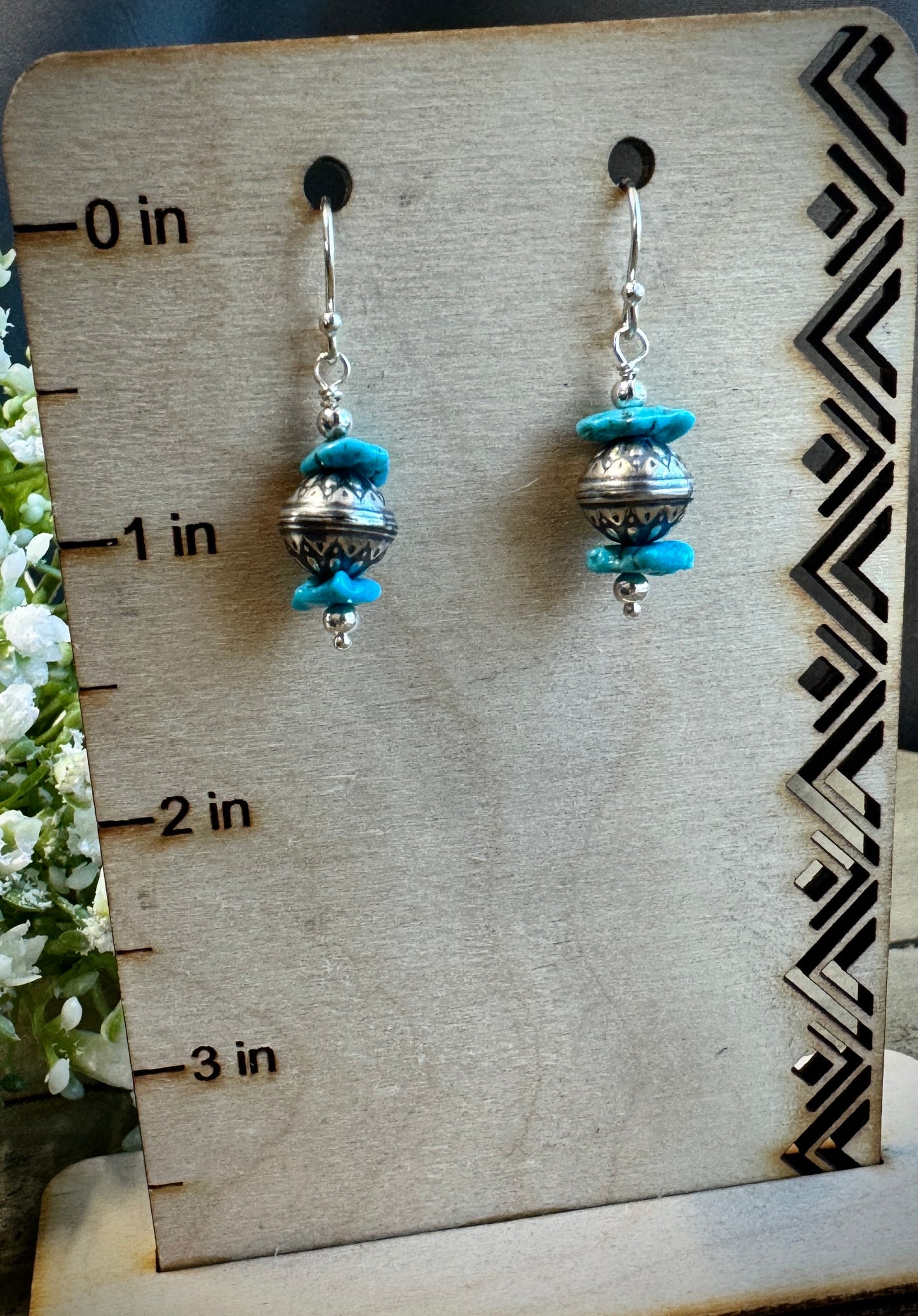Patterned Bead and Natural Turquoise Earrings