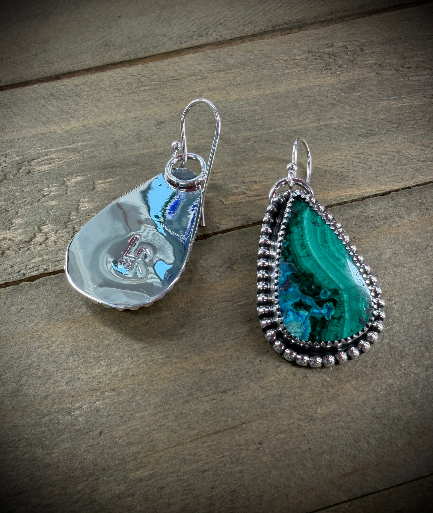 Teardrop Malachite and Chrysocolla Earrings