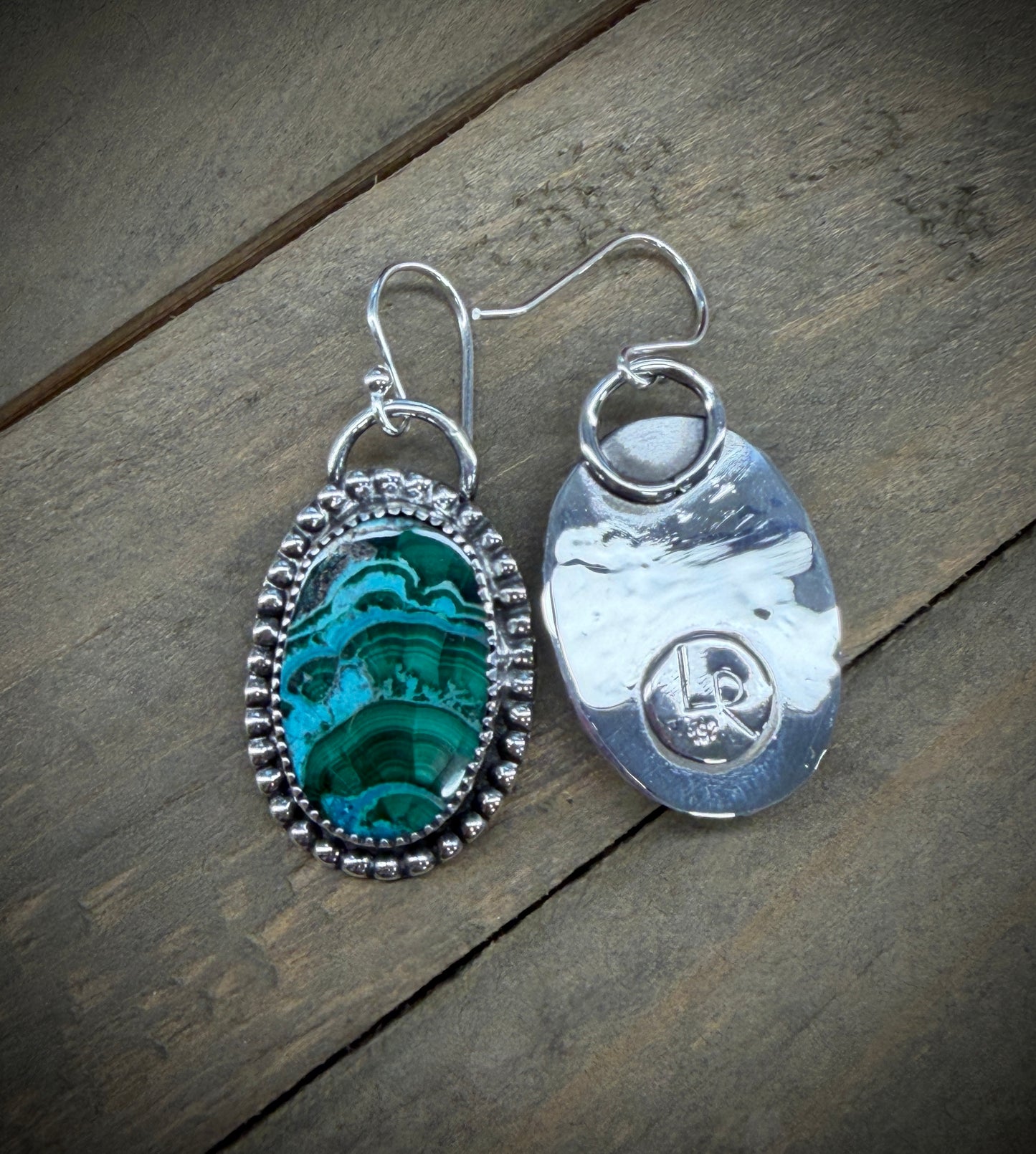 Oval Malachite and Chrysocolla Earrings