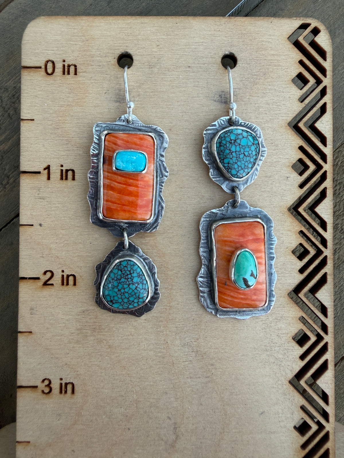 Turquoise and Orange Spiny Boho Earrings