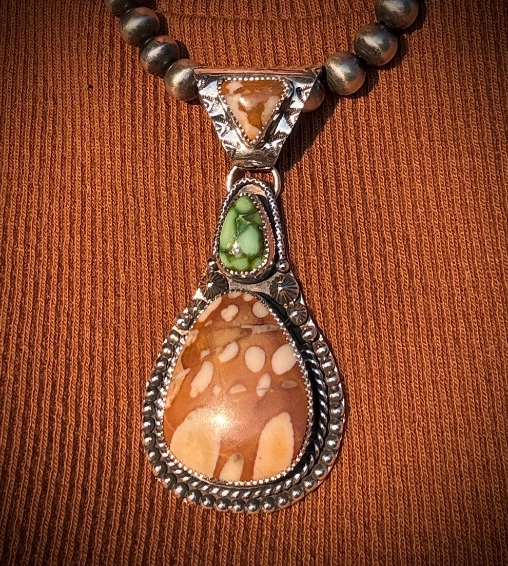 Deer Fawn and Sonoran Gold Turquoise Pendant