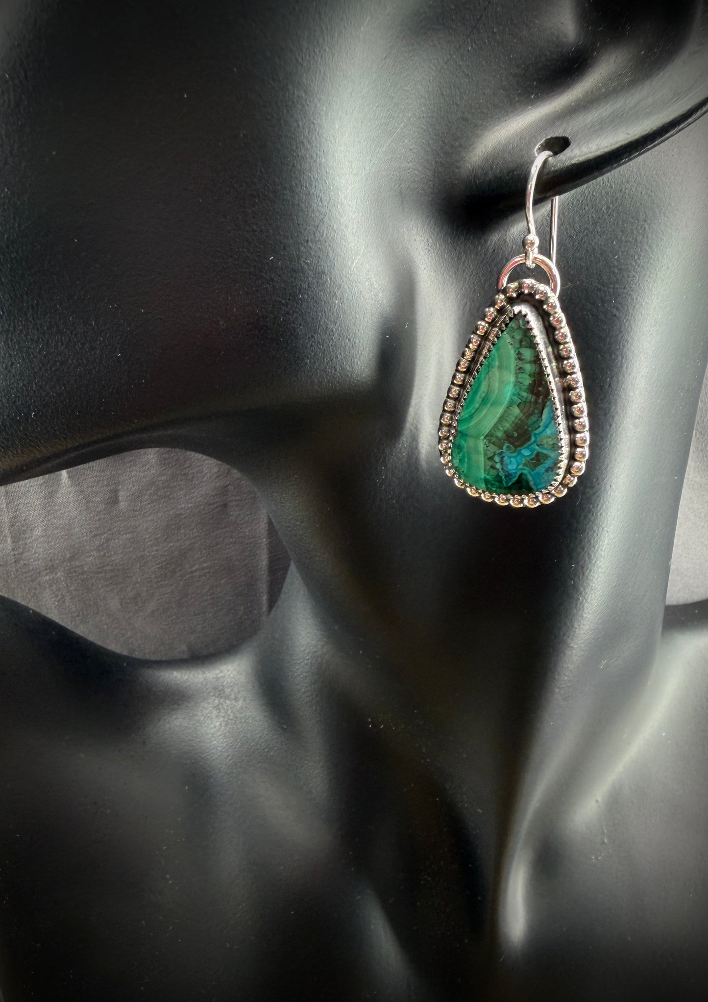 Teardrop Malachite and Chrysocolla Earrings