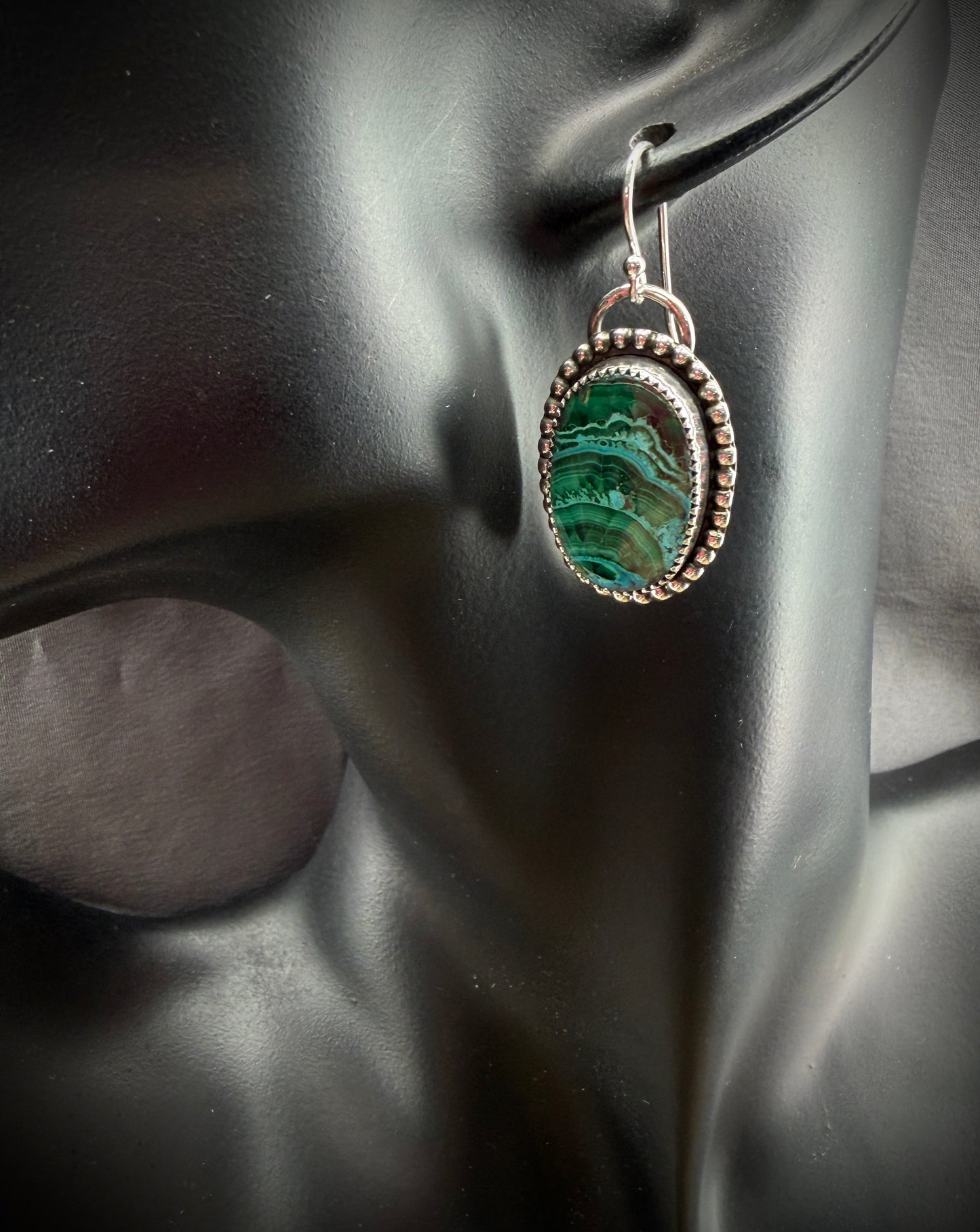 Oval Malachite and Chrysocolla Earrings