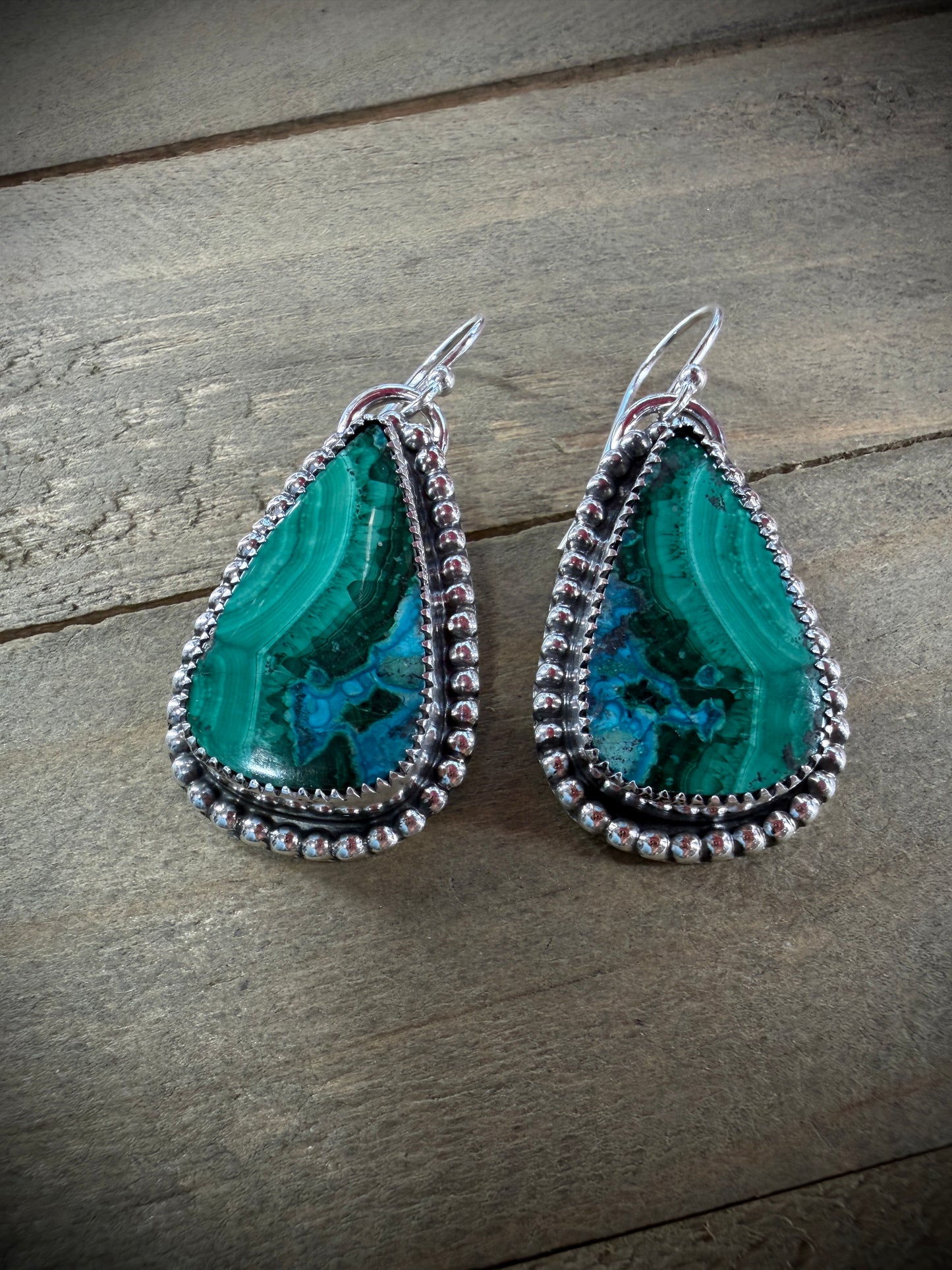 Teardrop Malachite and Chrysocolla Earrings