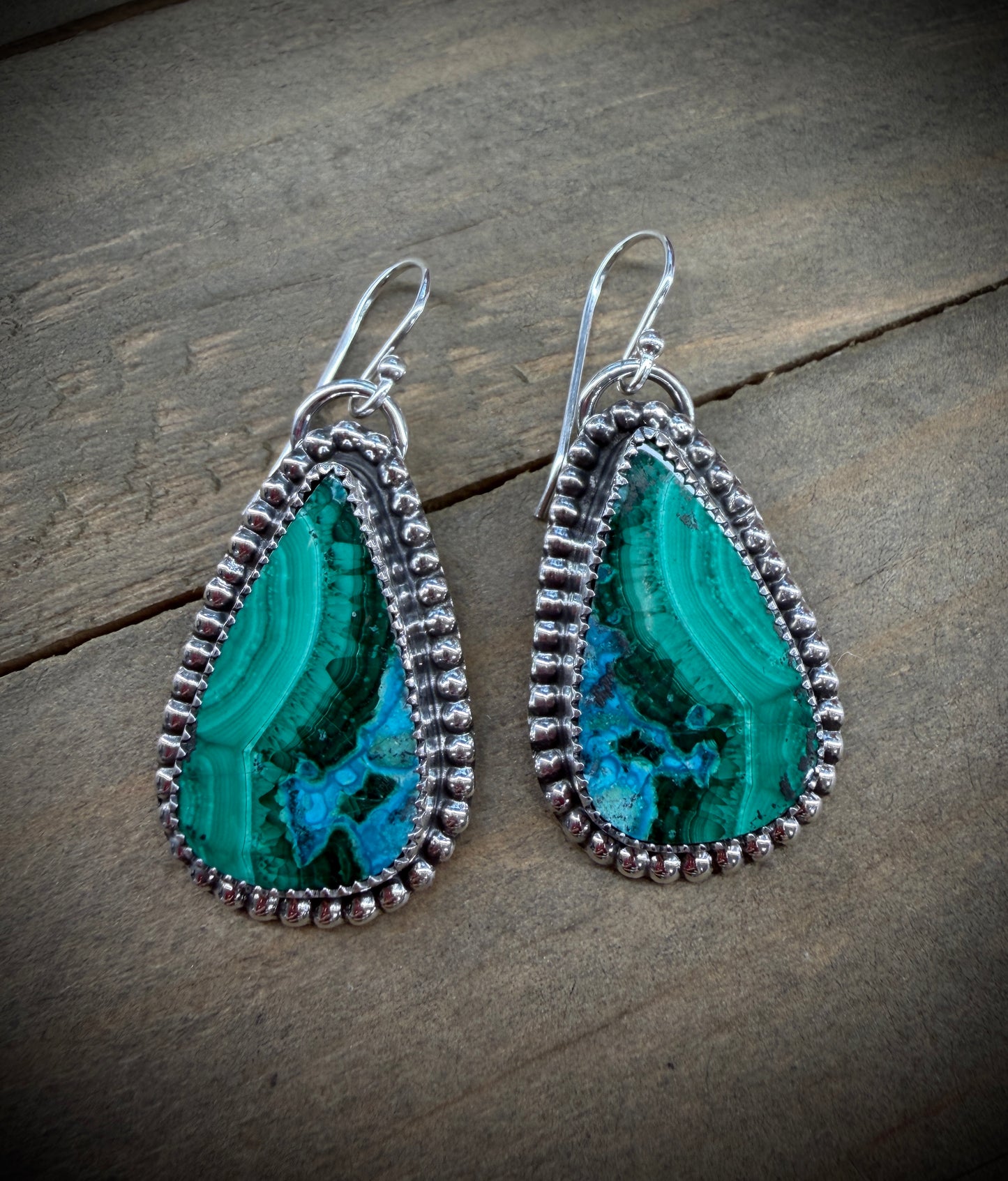Teardrop Malachite and Chrysocolla Earrings