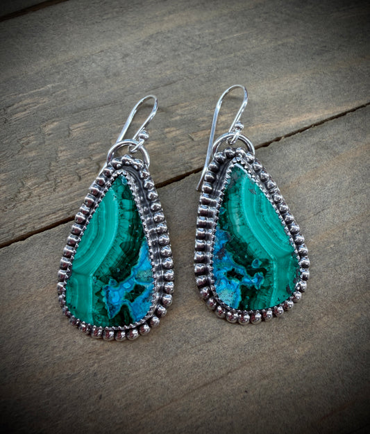 Teardrop Malachite and Chrysocolla Earrings