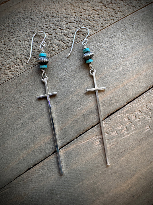 Long Thin Cross Earrings