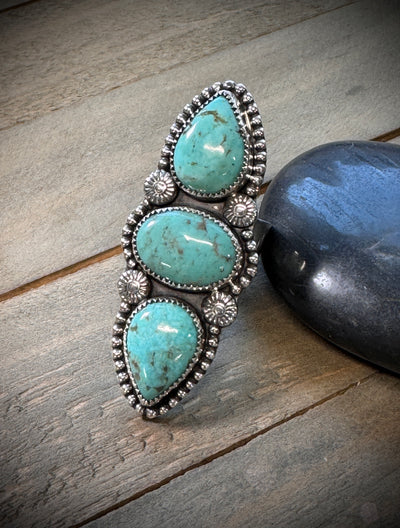 3 Stone Turquoise Ring - Adjustable