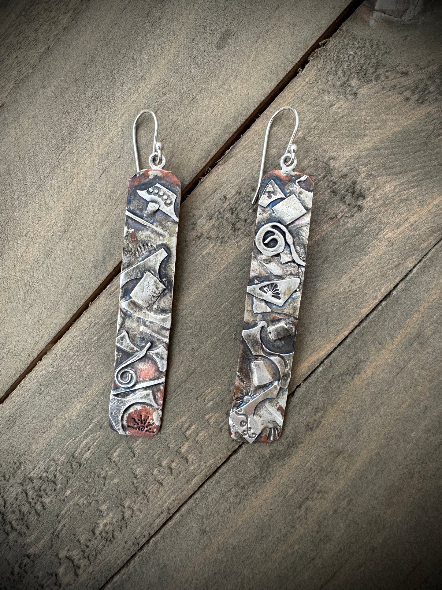 Copper and Silver Abstract Earrings