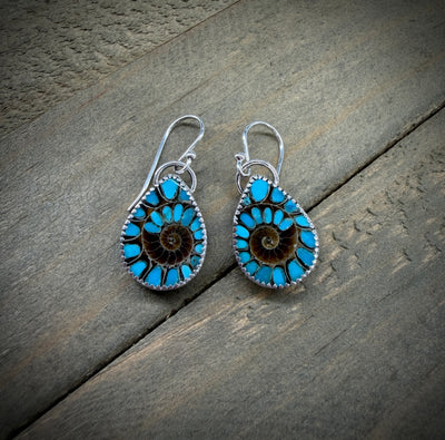 Ammonite with Turquoise Inlay Earrings