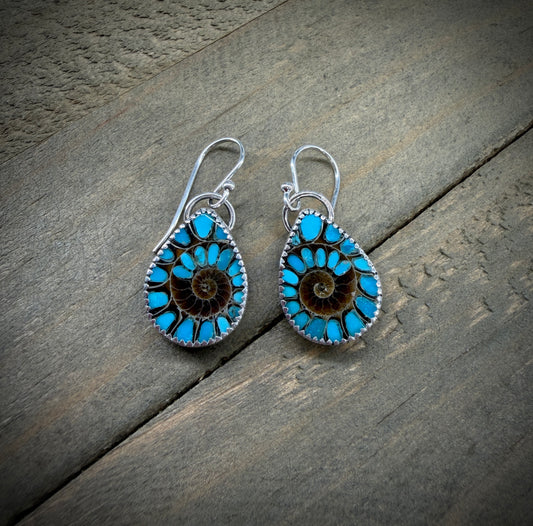 Ammonite with Turquoise Inlay Earrings