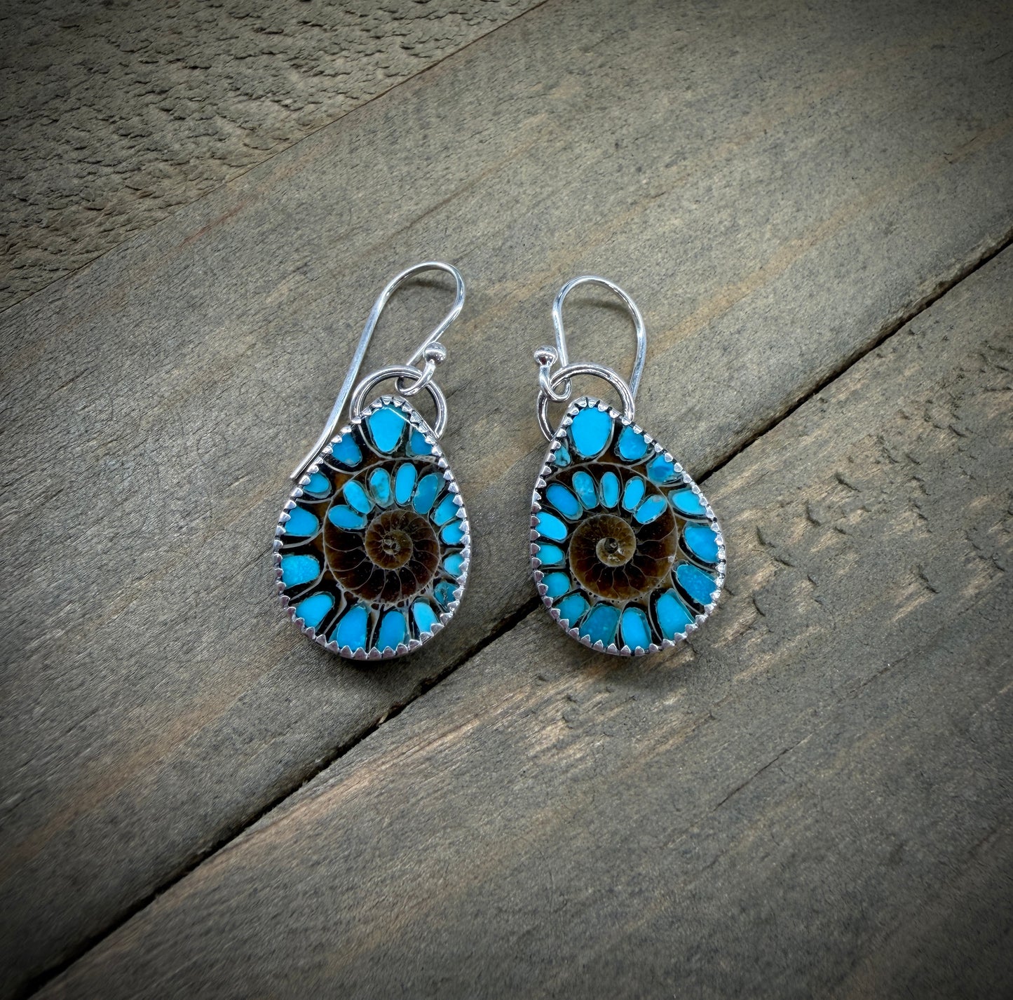 Ammonite with Turquoise Inlay Earrings