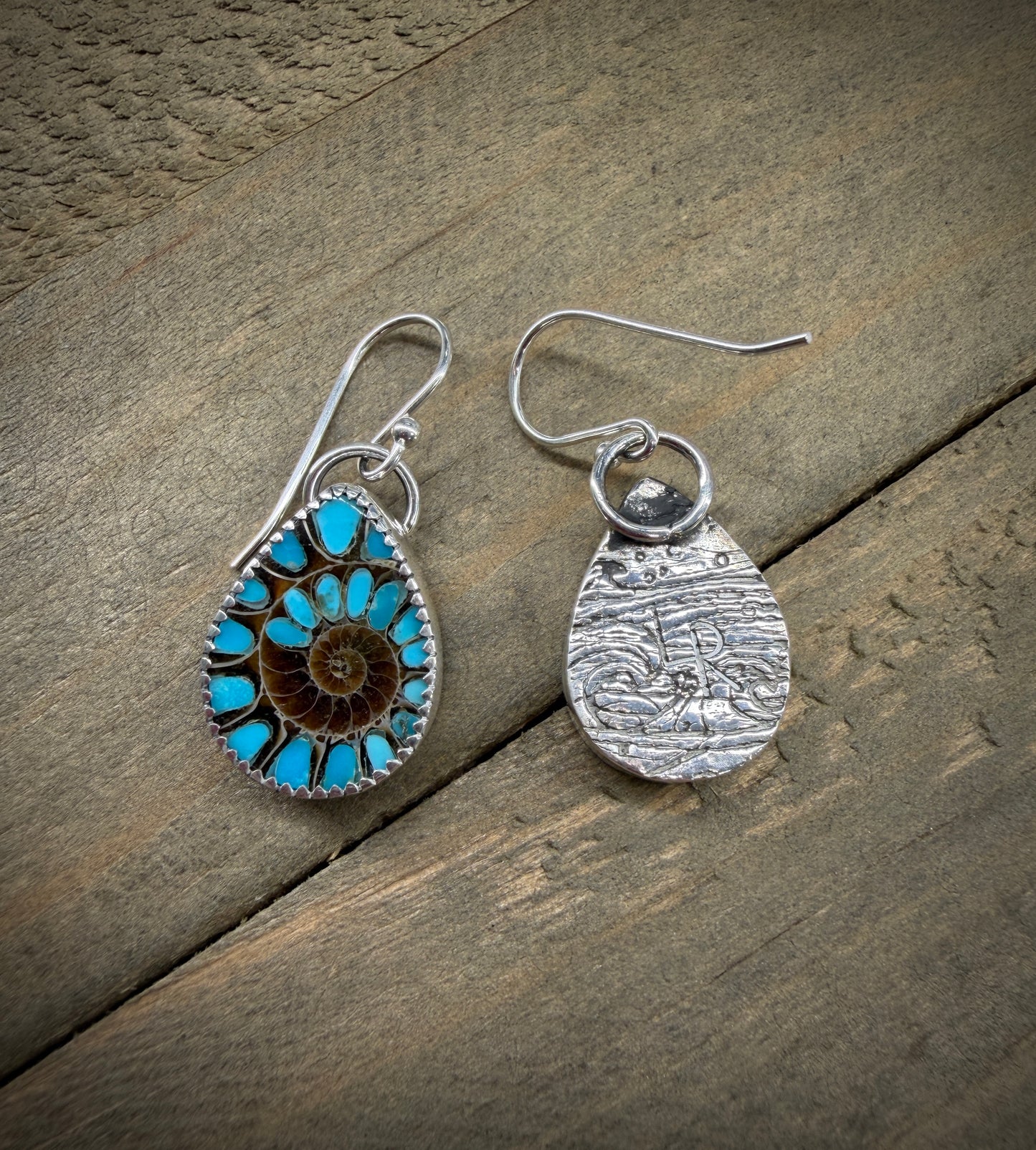 Ammonite with Turquoise Inlay Earrings
