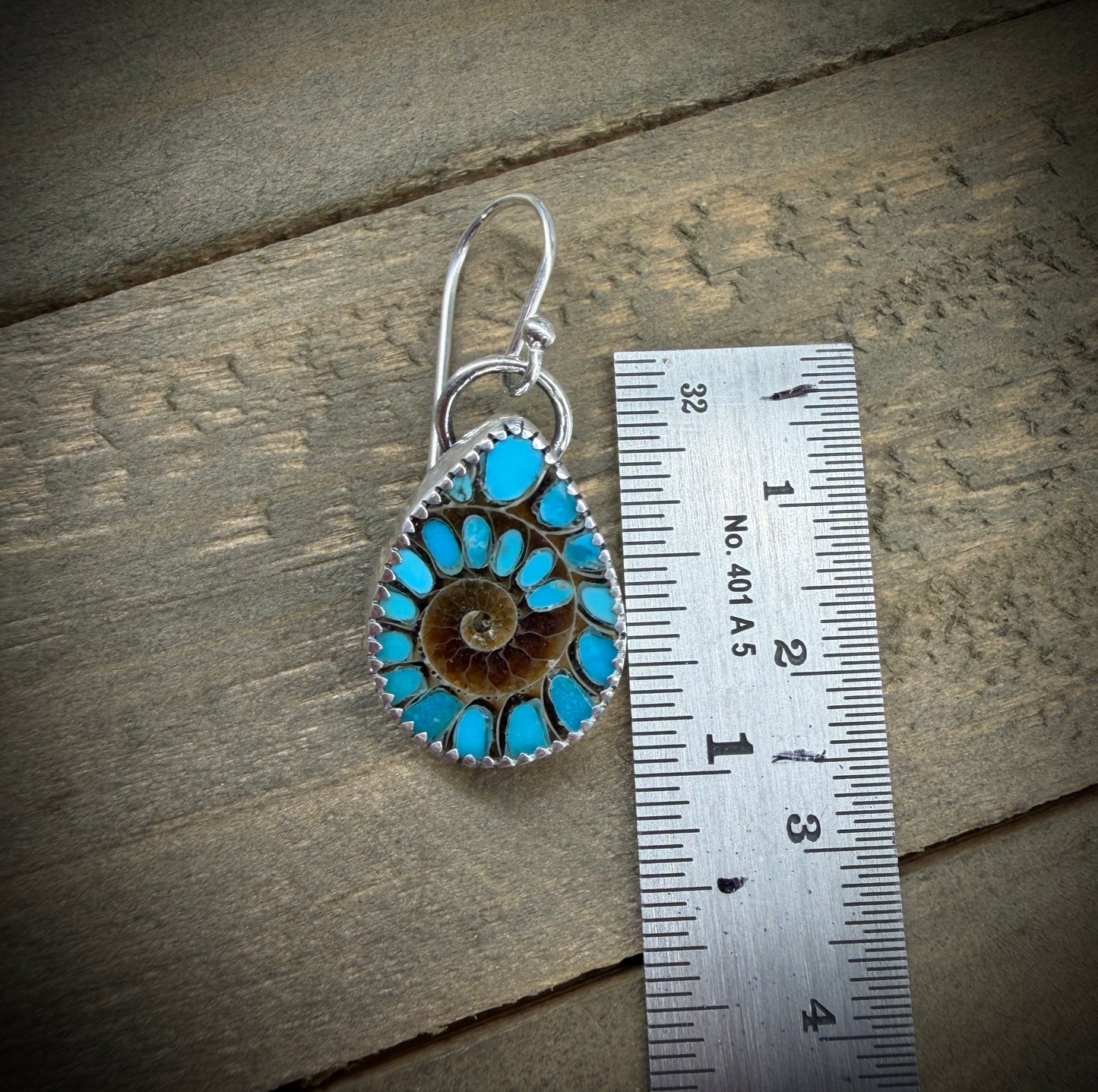 Ammonite with Turquoise Inlay Earrings
