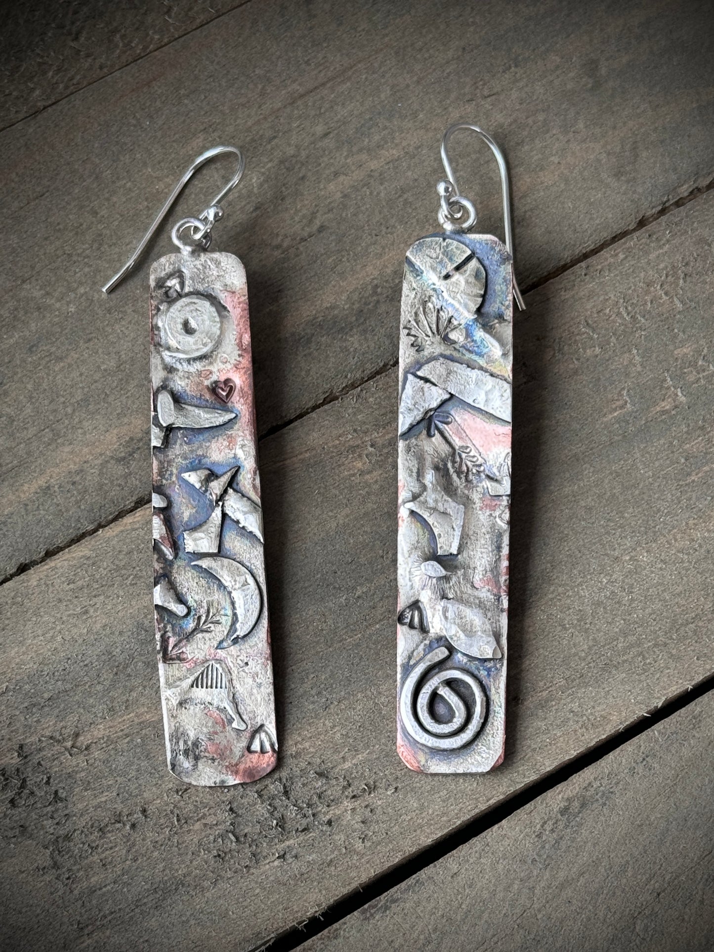 Copper and Silver Abstract Earrings