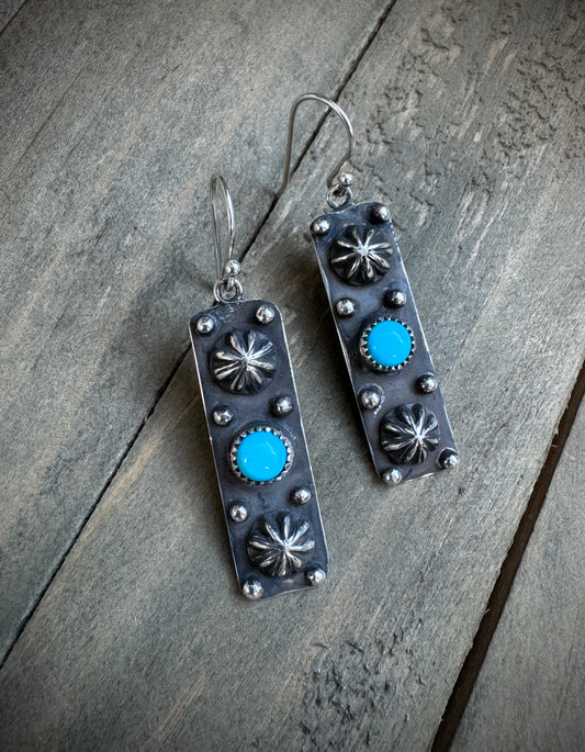 Rectangular Turquoise and Concho Earrings