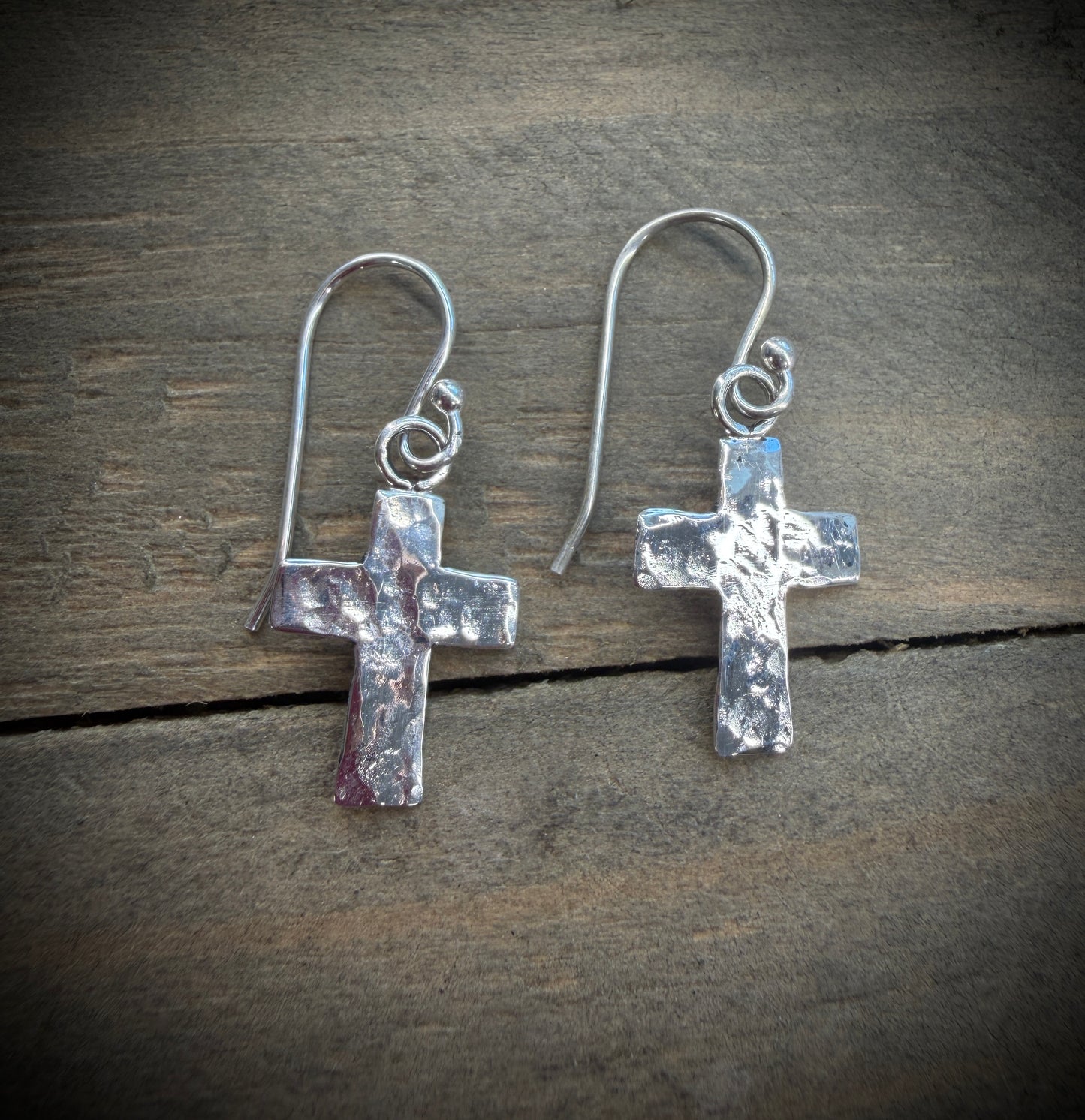 Small Hammered Cross Earrings