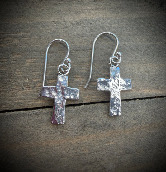 Small Hammered Cross Earrings