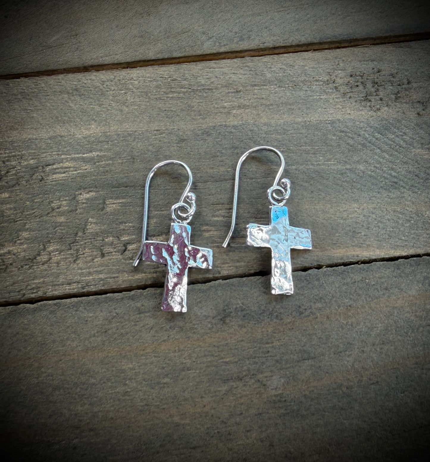 Small Hammered Cross Earrings