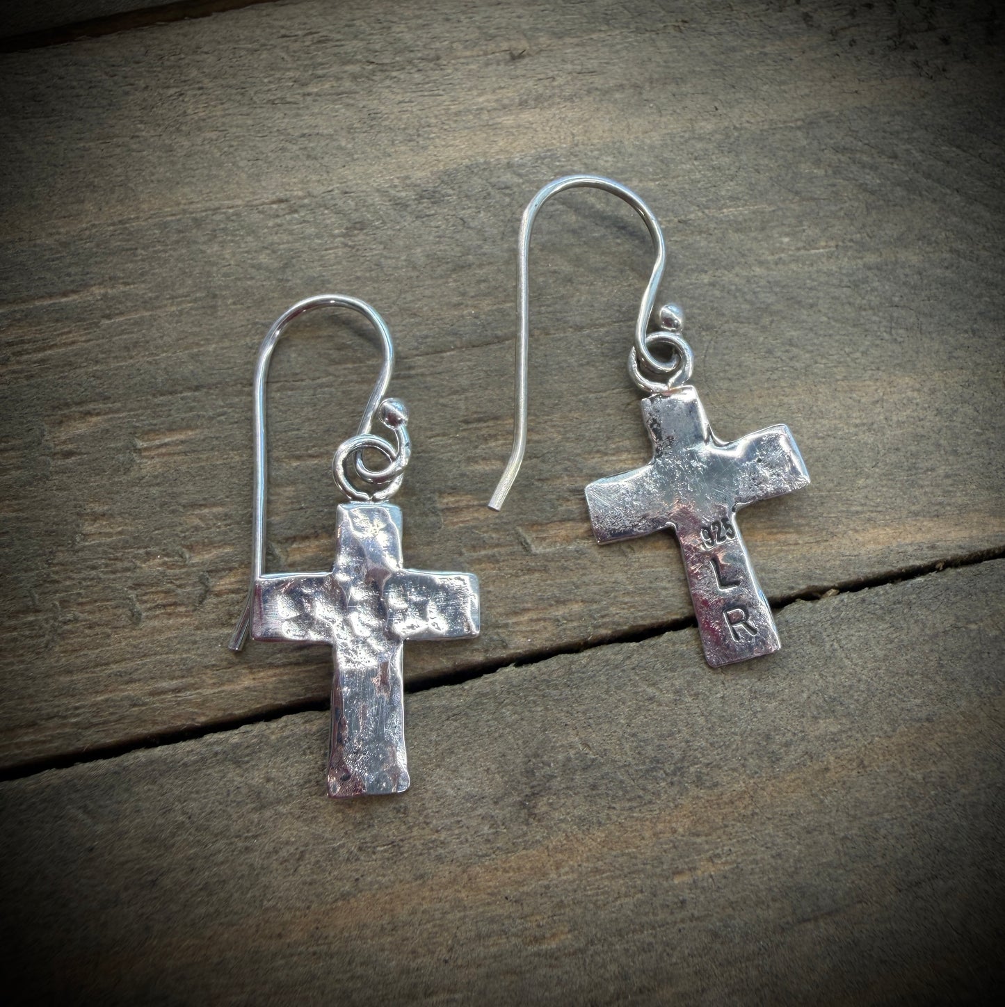 Small Hammered Cross Earrings