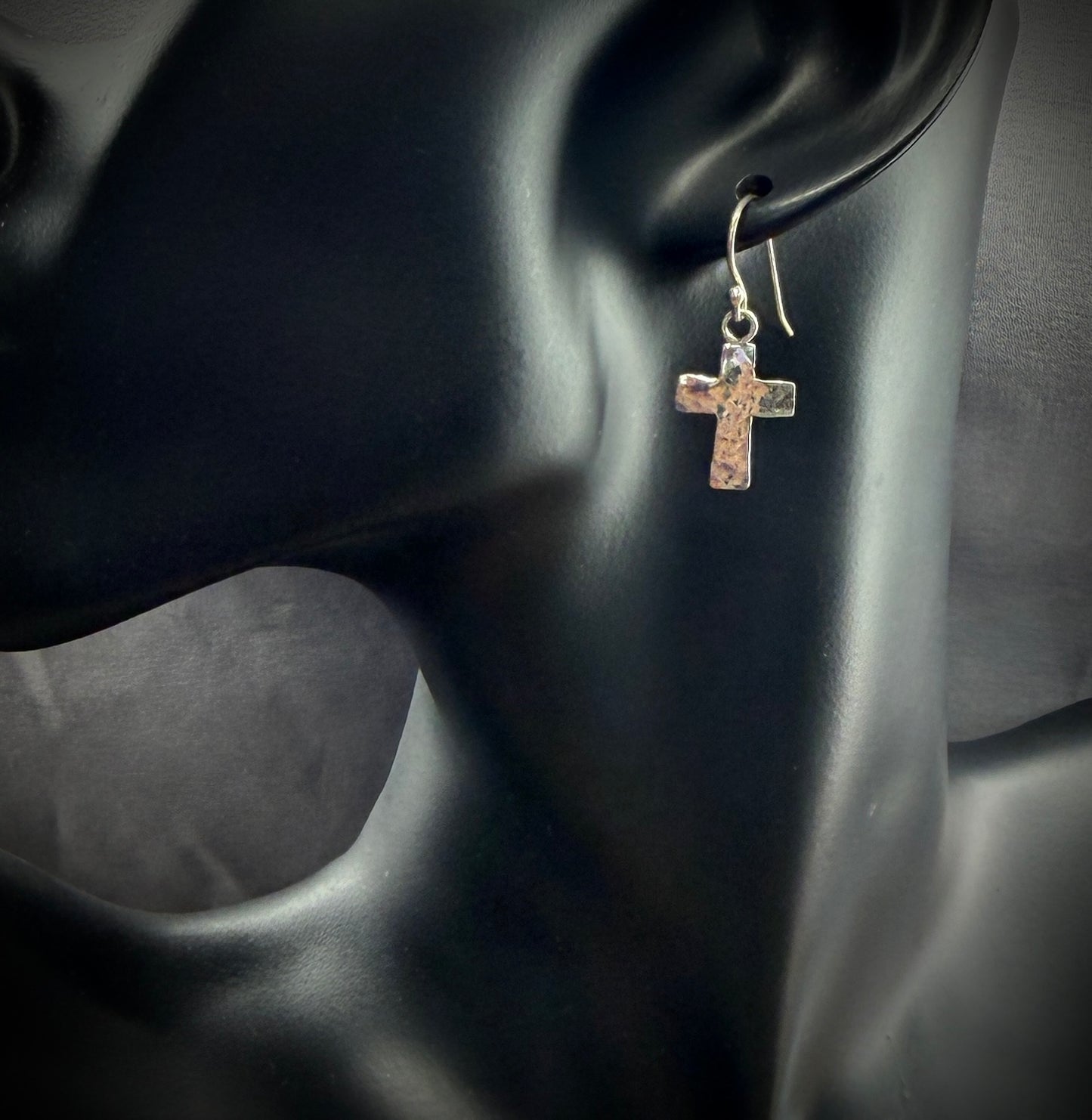 Small Hammered Cross Earrings