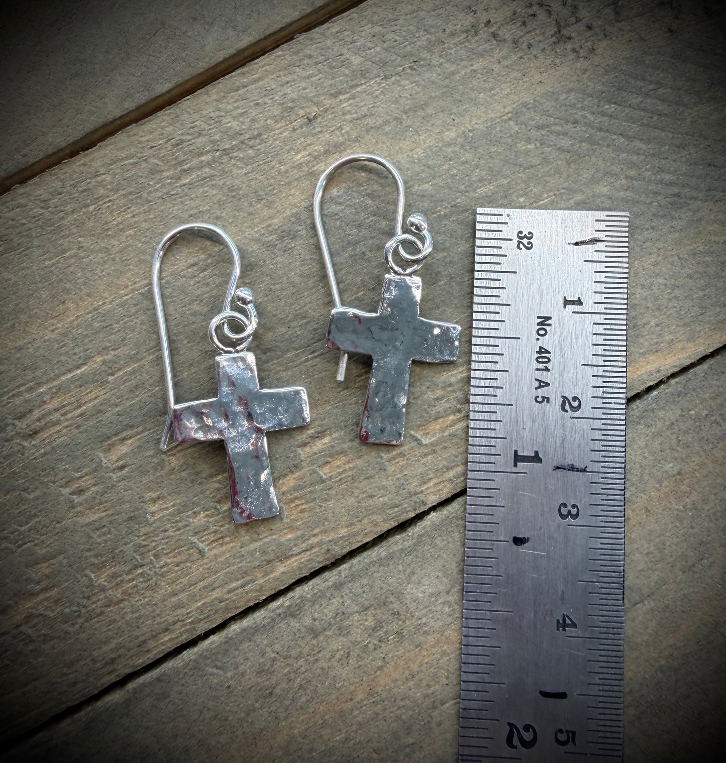 Small Hammered Cross Earrings