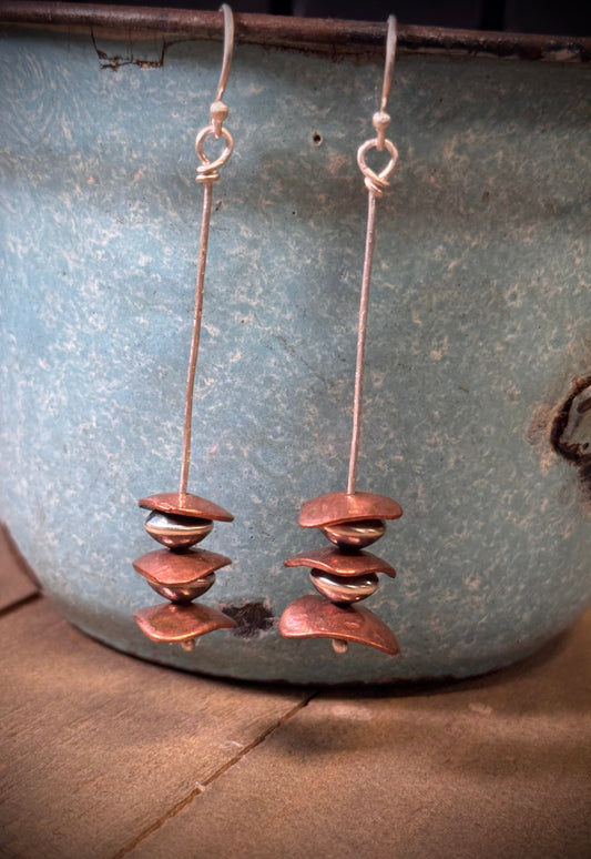 Copper and Silver Bead Cairn Earring