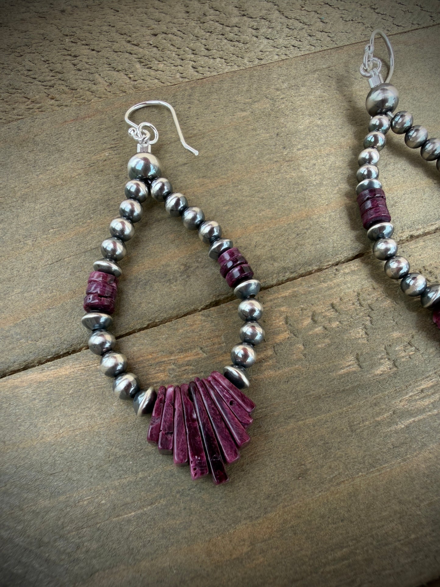 Purple Spiny Oyster and Navajo Pearl Earrings