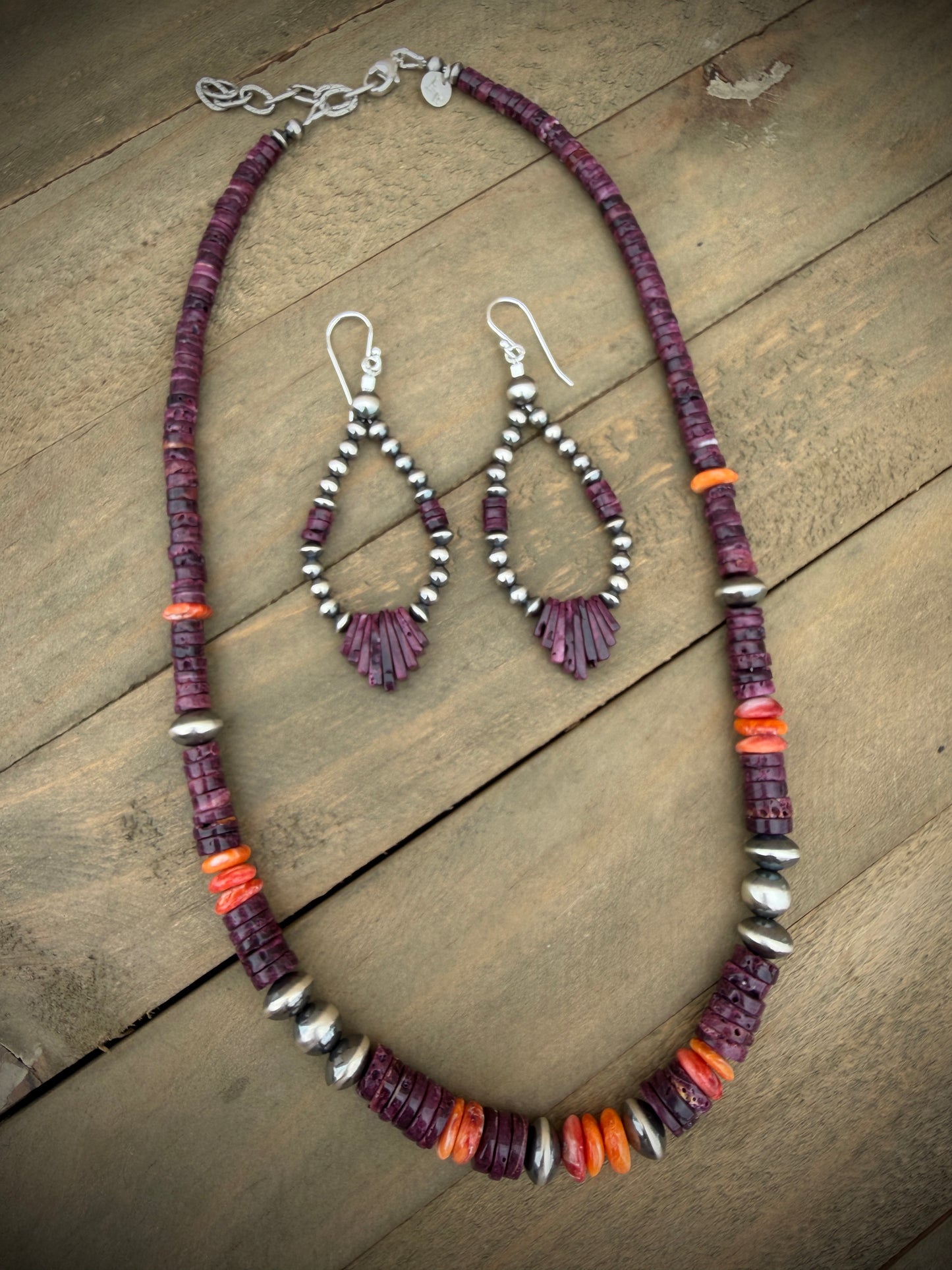 Purple Spiny Oyster and Navajo Pearl Earrings