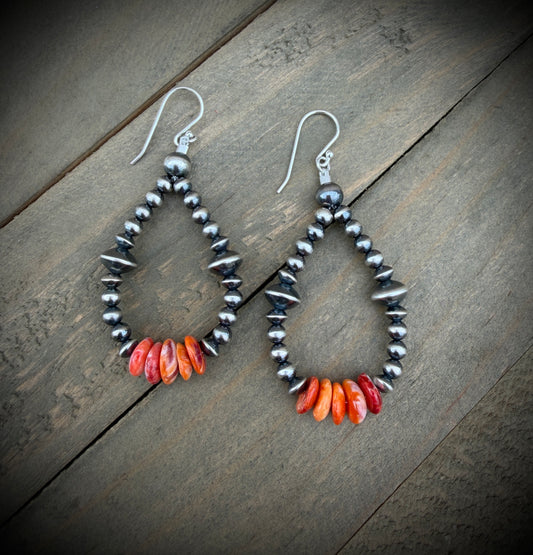 Spiny Oyster and Navajo Pearl Earrings